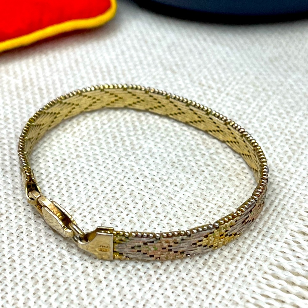 ✨ Vintage Italian Sterling Silver Chevron Mesh Bracelet – 7” | 18g ✨